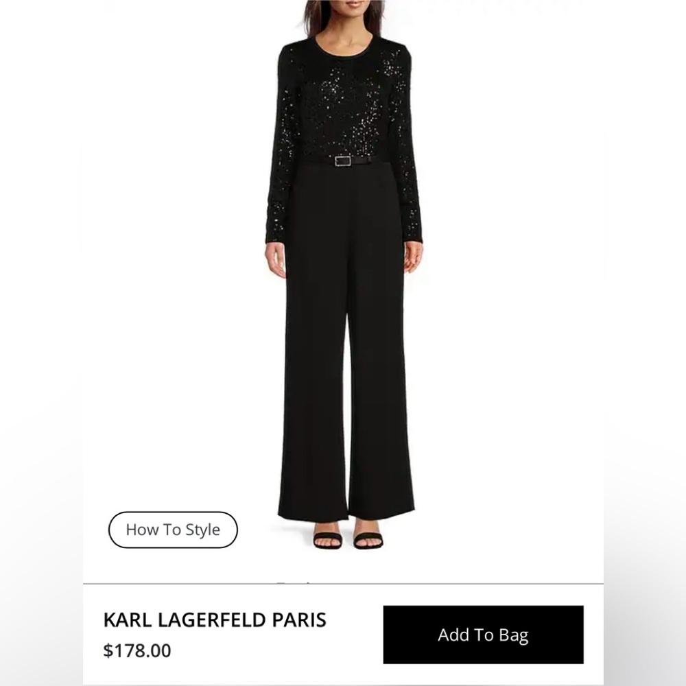 Karl Lagerfeld Paris Black Sequin Jumpsuit/pantsuit  NWT. VERY FLATTERING!
